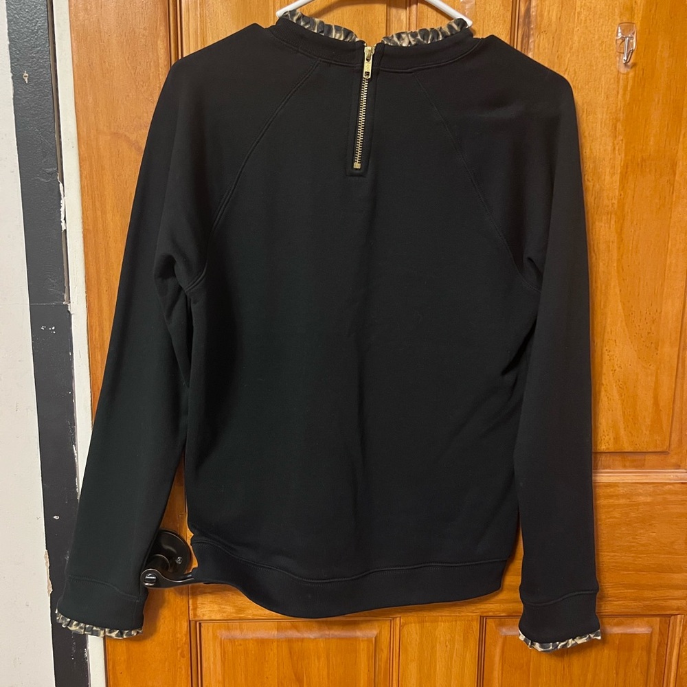 J. Crew Black Crew Neck Sweater With Leopard Print Trim - Picture 2 of 4